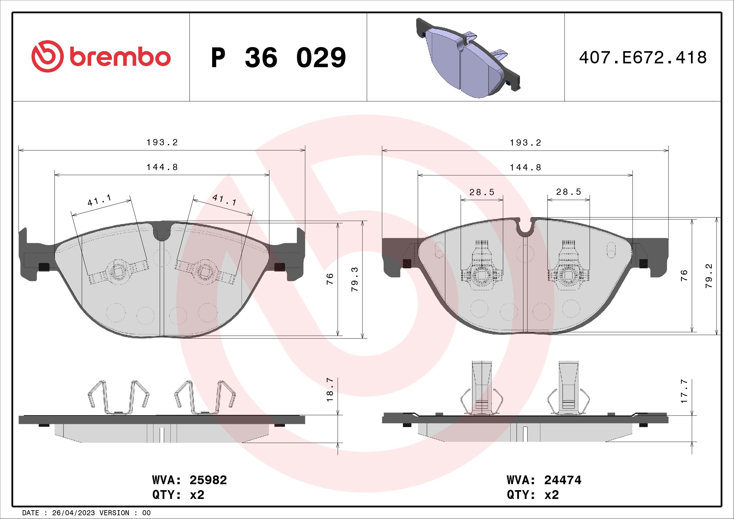 A.B.S. P 36 029 BREMBO Bremsbelagsatz, Scheibenbremse